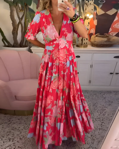 Carine - Robe à poche col V imprimé fleuri