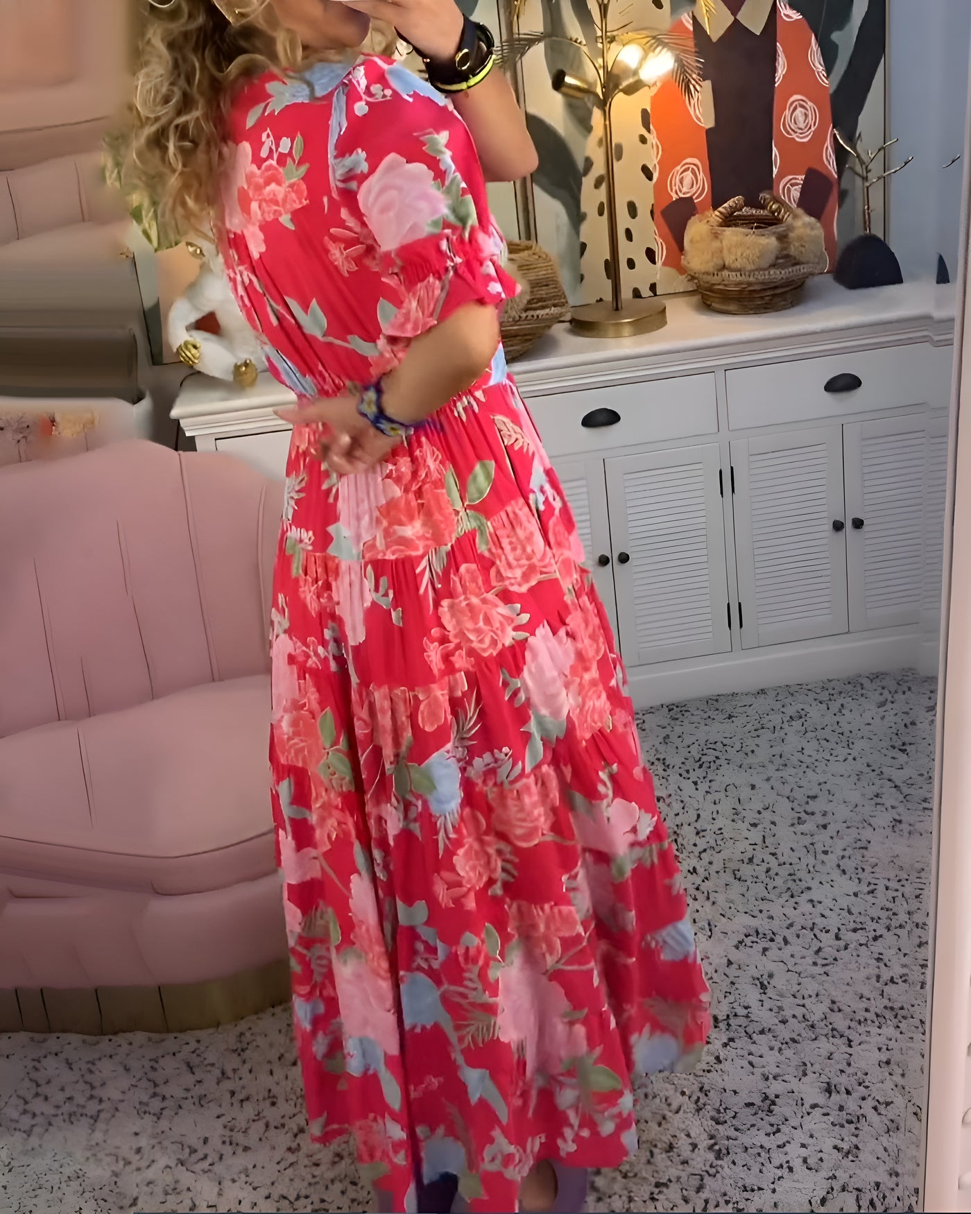 Carine - Robe à poche col V imprimé fleuri