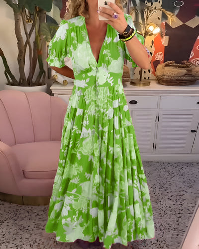 Carine - Robe à poche col V imprimé fleuri